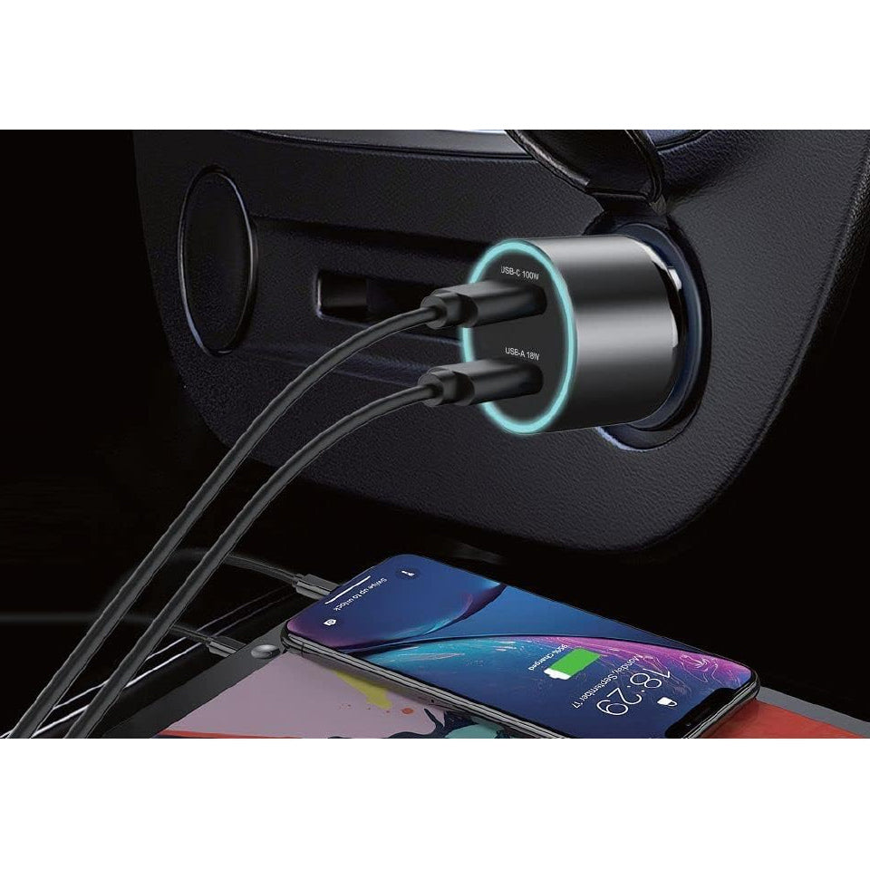 アドテック シガーソケット PD充電器 100W 2ポート 【USB-C+USB-A】カーチャージャー【ACPD-V100AC】