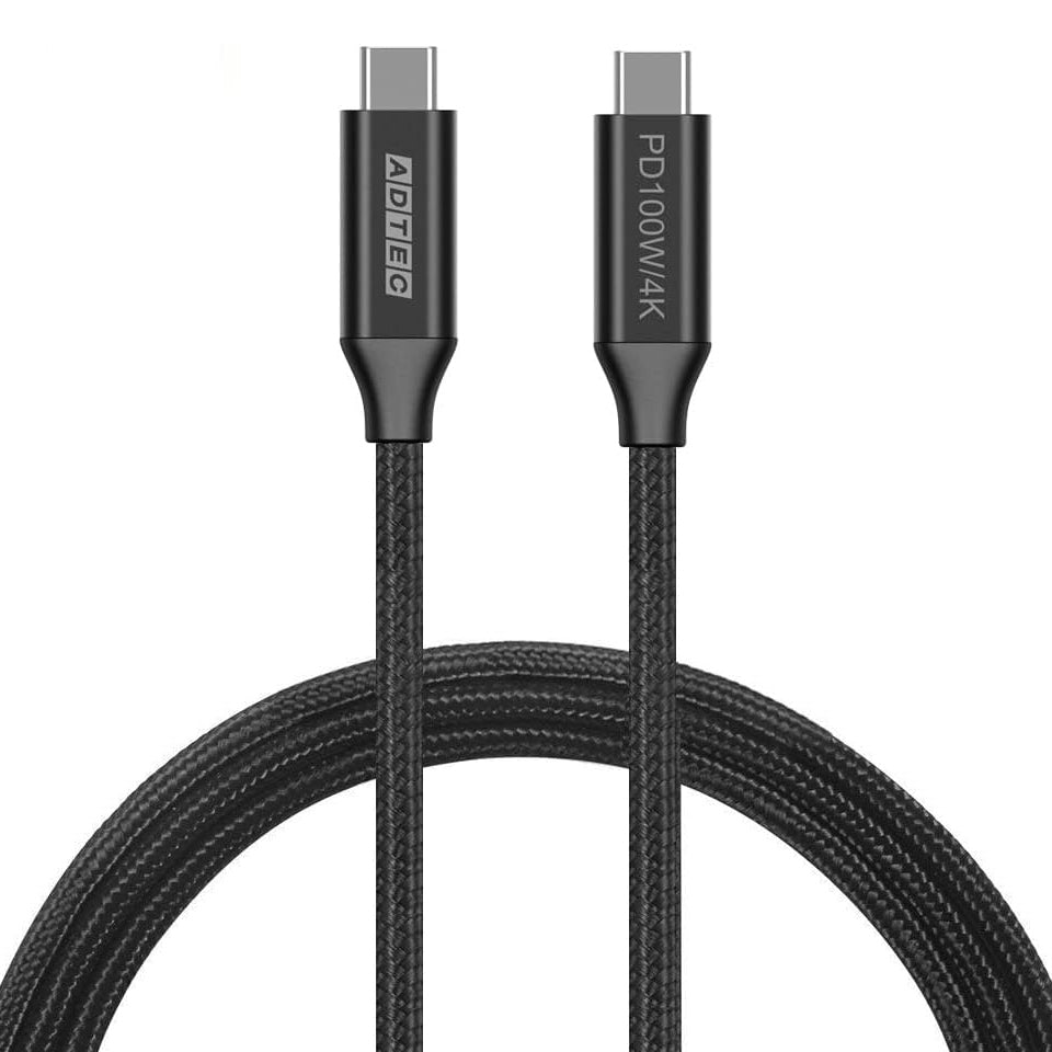 アドテック 100W 10Gbps 4K 出力 Type-C to C ケーブル【APC-V2010CC-4KU3G2-B】1.0m/2.0m