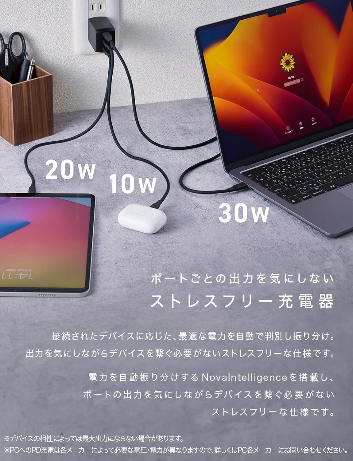 CIO 67W 3ポート 小型 GaN急速充電器 USB-C×3 NovaPort TRIO II 67W3C