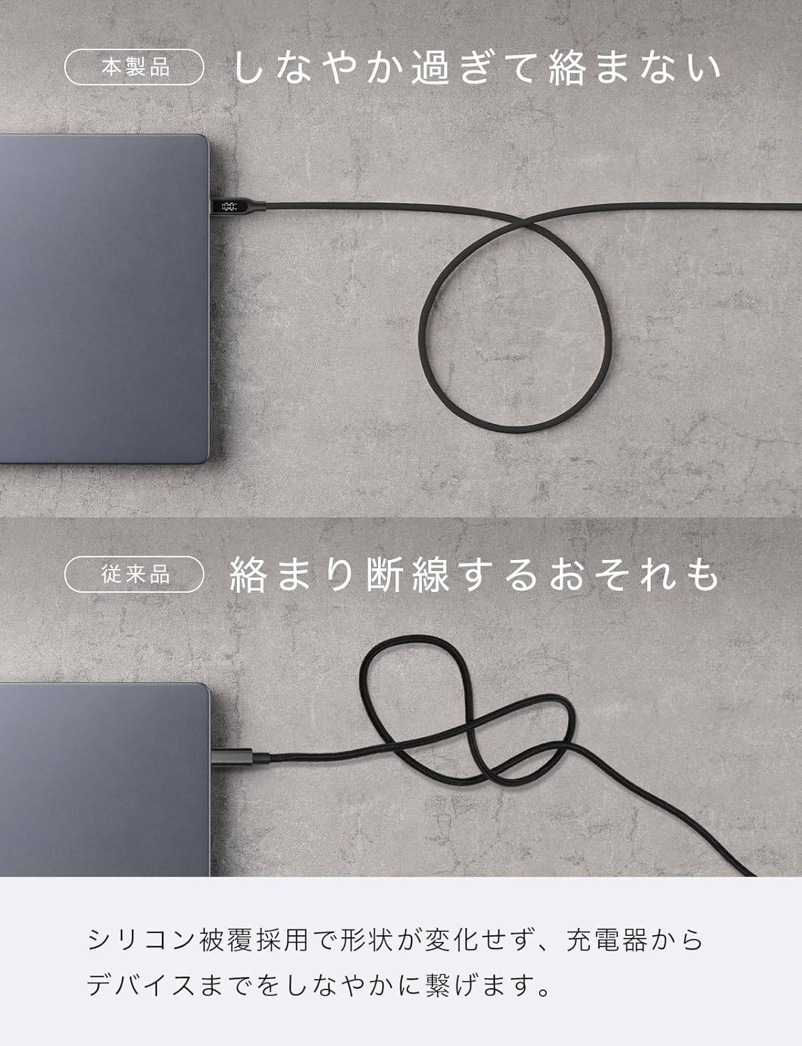 CIO ディスプレイ表示付き シリコンケーブル CtoC 1m/2m ブラック CIO-SL-SC-CC