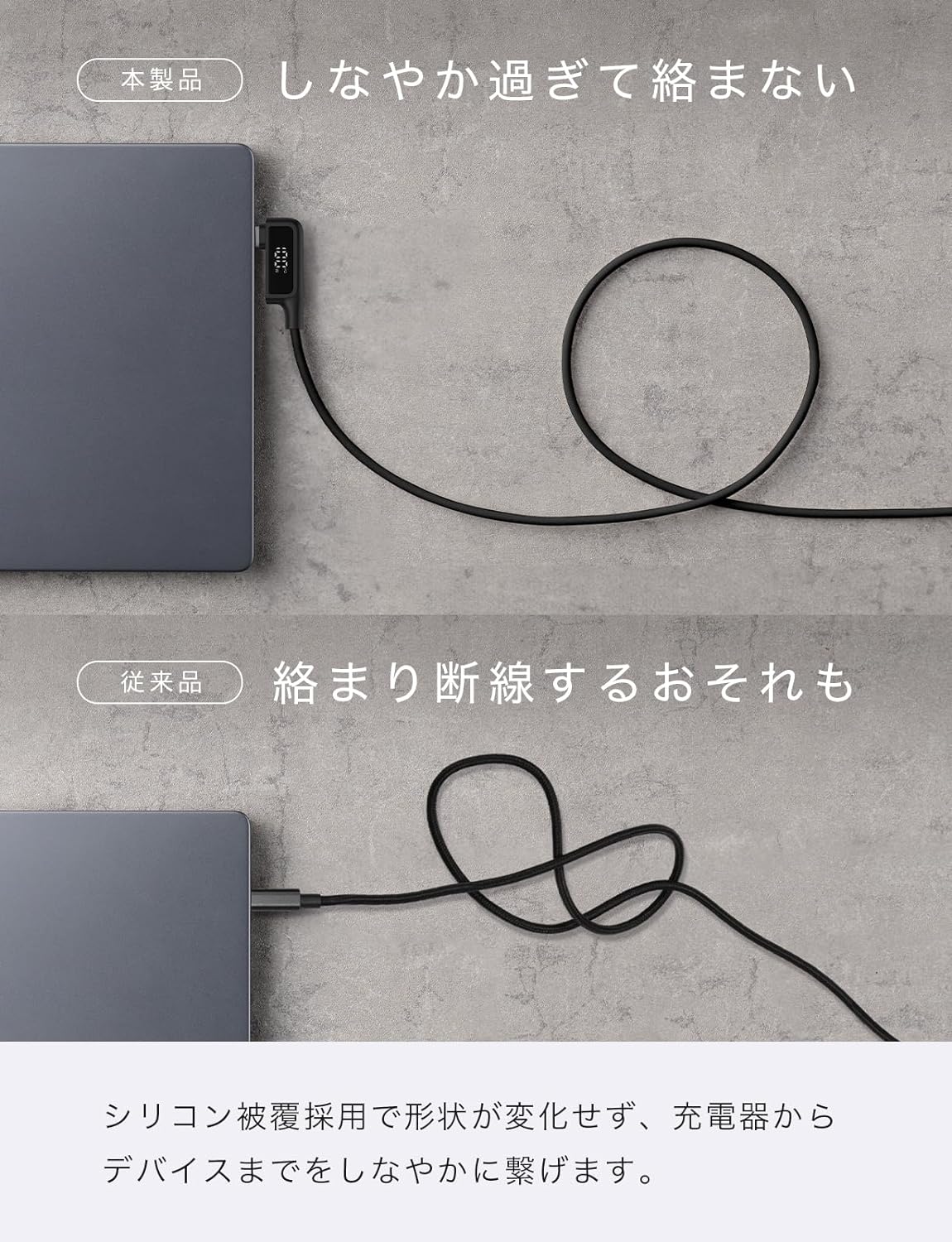 CIO ディスプレイ表示付き L字型 シリコンケーブル CtoC 1m/2m CIO-SLL-SC-CC