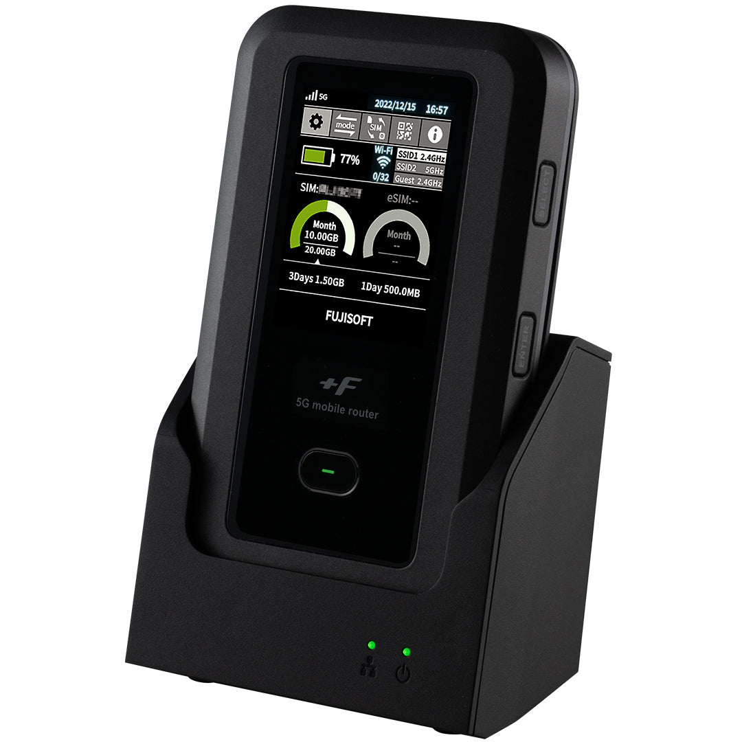 モバイルルーター +F FS050W + 充電/LANステーション セット ガイアース限定特典 メーカー純正ACアダプター QC対応USB充電ケーブル付き(1,980円相当)富士ソフト 新品