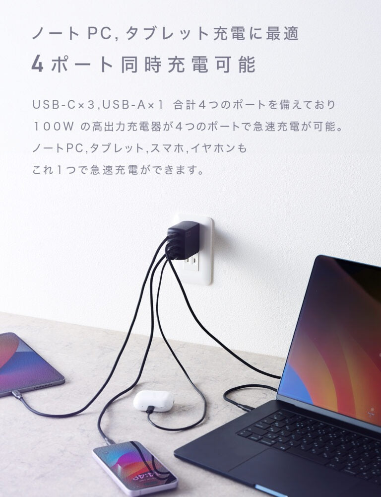 CIO NovaPort QUADⅡ 100W 3C1A 最大100W USB-C×3ポート USB-A×1ポート 4ポート搭載 CIO-G100W3C1A-N2