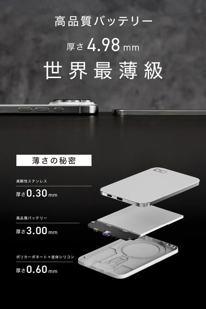 CIO SMARTCOBY ULTRA SLIM 3K 超薄型 モバイルバッテリー  [4.98mm] MagSafe対応 Qiワイヤレス充電 7.5W 3000mAh 軽量  [約82g] Find My対応
