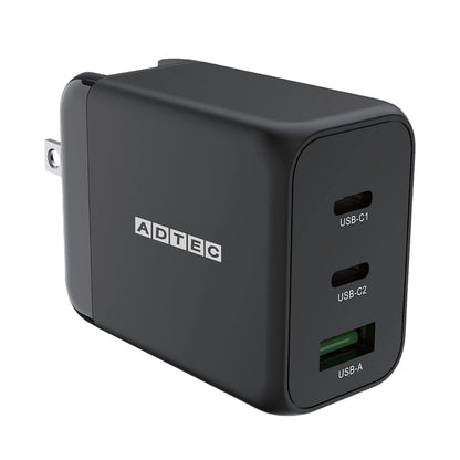 アドテック Power Delivery対応 GaN AC充電器/65W/USB Type-A 1ポート Type-C 2ポート/ブラック【APD-V065AC2-BK】