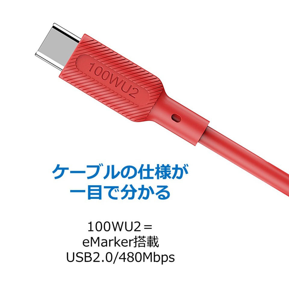 アドテック Type-C to C ケーブル 1.0m APC-V1010SCC-U2【100W/USB2.0/480Mbps】