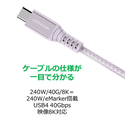 アドテック Type-C to C ケーブル 1.0m APC-V1024CC-U4G3【240W/USB4 Gen3/40Gbps】