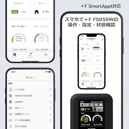 モバイルルーター +F FS050W + 充電/LANステーション セット  ガイアース限定特典 メーカー純正ACアダプター QC対応USB充電ケーブル付き（1,980円相当）富士ソフト 新品