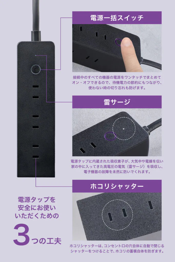 CIO Polaris STICK Built in CORD REEL 電源タップ 7口 USB充電器付 コードリール付 USB-C CIO-PSBC67W2C1A-AC7