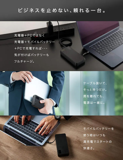 CIO SMARTCOBY Pro CABLE 100W 20K モバイルバッテリー 単ポート100W出力 大容量20000mAh ケーブル内蔵 [脱着式ケーブル] 液晶ディスプレイ付き高出力