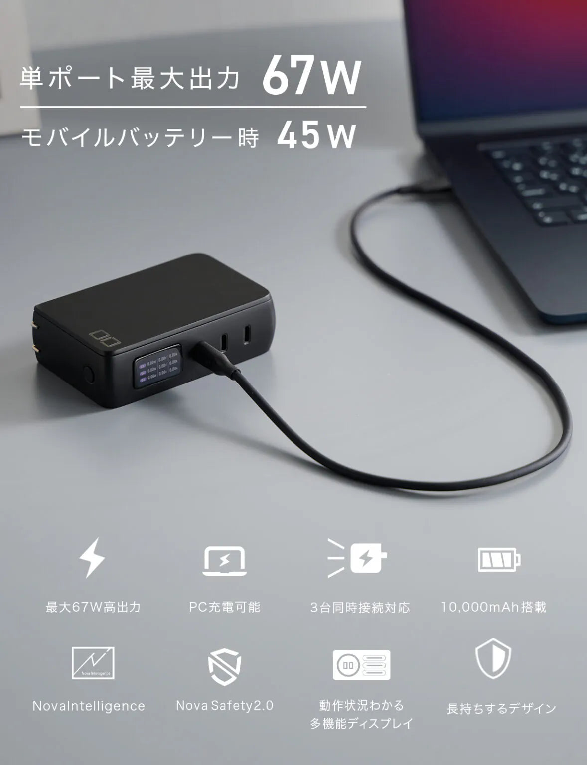 CIO  SMARTCOBY Pro PLUGⅡ67W3C モバイルバッテリー コンセント一体型 急速充電器 10000mAh USB-C×3 CIO-MB67W3C-10K-P2