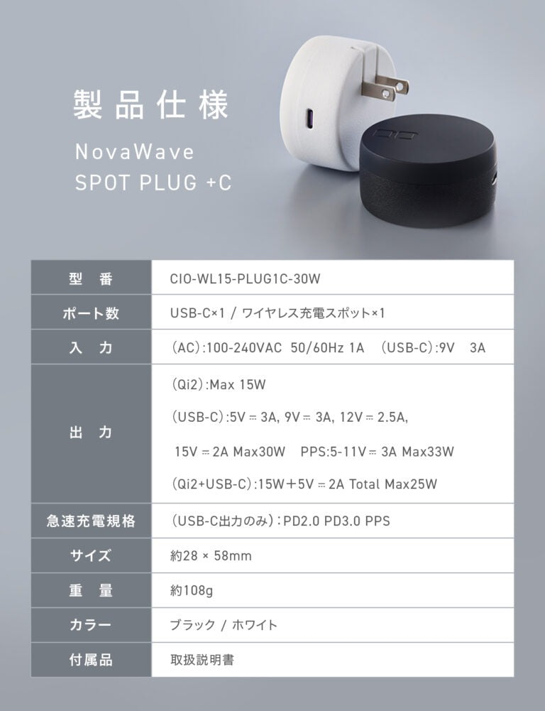 CIO NovaWave SPOT PLUG +C 15W ワイヤレス充電 2台同時充電 MagSafe 小型タイプc USB 同時充電 iPhone 12 / 13 / 14 / 15 / 16 Pro Max CIO-WL15-PLUG1C-30W